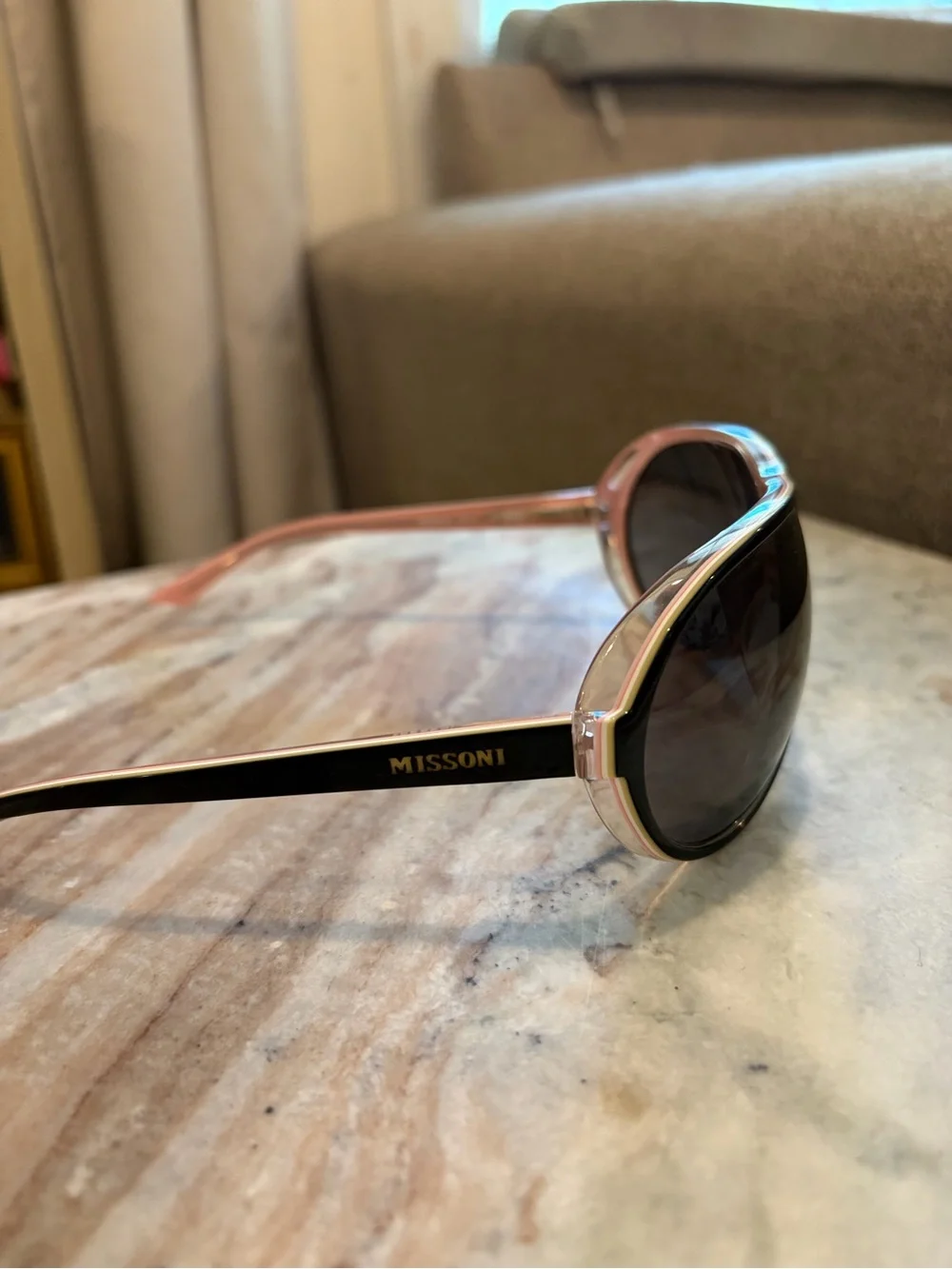Missoni Pink Frame Sunglasses with Black Temples and Gold Logo
